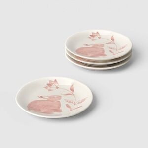 4pk 6" Easter Stoneware Aralia Appetizer Plates Hand Painted Pink - Threshold